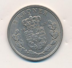 Дания 5 крон 1960 год - Король Фредерик IX