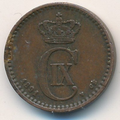 Дания 1 эре 1891 год - Король Кристиан IX