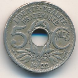 Франция 5 сантимов 1922 год