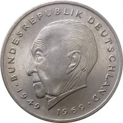 ФРГ 2 марки 1969 год - Конрад Аденауэр, 20 лет Федеративной Республике (1949-1969) - J