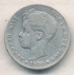 Испания 1 песета 1900 год