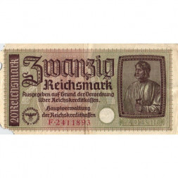 Германия 20 рейхсмарок 1939-1945 годов выпуска - Немецкие оккупационные территории - VG