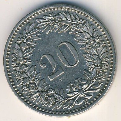 Швейцария 20 раппенов 1906 год