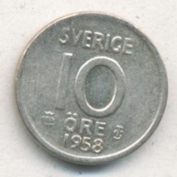 Монета Швеция 10 эре 1958 год