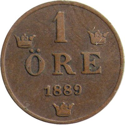 Швеция 1 эре 1889 год - Оскар II