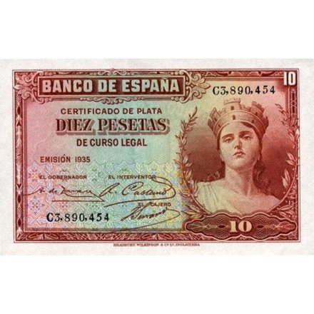 Испания 10 песет 1935 год - UNC