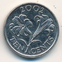 Монета Бермудские острова 10 центов 2002 год