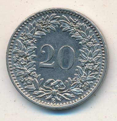Швейцария 20 раппенов 1909 год