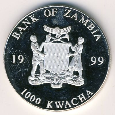 Замбия 1000 квача 1999 год - 10 евро (лицевая сторона)