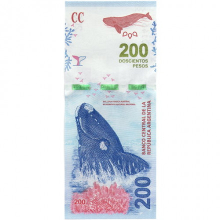 Аргентина 200 песо 2016 (2017) год - Южный кит. Полуостров Вальдес UNC