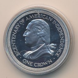 Остров Мэн 1 крона 1976 год - 200-летие независимости США. Джордж Вашингтон (серебро, Proof)