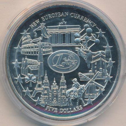 Либерия 5 долларов 2001 год - Новая европейская валюта