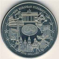 Либерия 5 долларов 2001 год - Новая европейская валюта