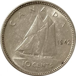 Канада 10 центов 1942 год