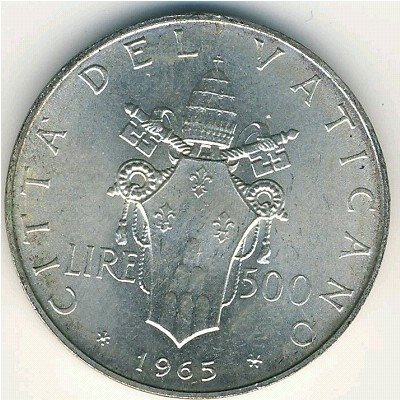 Ватикан 500 лир 1965 год