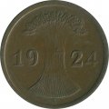 Веймарская республика 2 рейхспфеннига 1924 год (A)