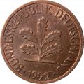ФРГ 1 пфенниг 1992 год (F)