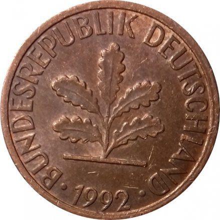 ФРГ 1 пфенниг 1992 год (F)