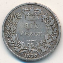 Великобритания 6 пенсов 1837 год