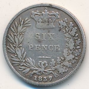 Великобритания 6 пенсов 1837 год