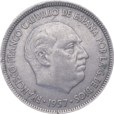 Испания 5 песет 1957 год - Франсиско Франко (71 внутри звезды) 