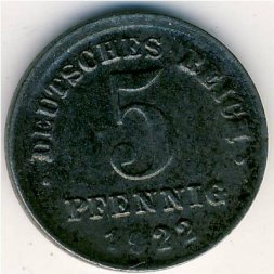 Германия 5 пфеннигов 1922 год (G)