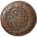 2 копейки 1766 год СПМ (гурт сетчатый) Екатерина II (1762 - 1796) - перечекан - VF