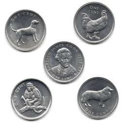 Набор из 5 монет Острова Кука 1 цент 2003 год