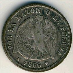 Чили 20 сентаво 1866 год