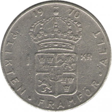 Швеция 1 крона 1970 год - Король Густав VI Адольф
