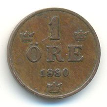 Швеция 1 эре 1880 год - Король Оскар II (новый тип)