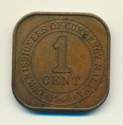 Монета Малайя 1 цент 1940 год