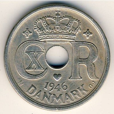 Дания 25 эре 1946 год - Король Кристиан X