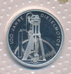 ФРГ 10 марок 1997 год - 100 лет дизельному двигателю (F)