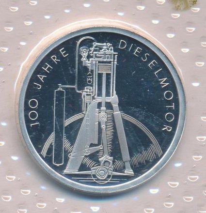ФРГ 10 марок 1997 год - 100 лет дизельному двигателю (F)