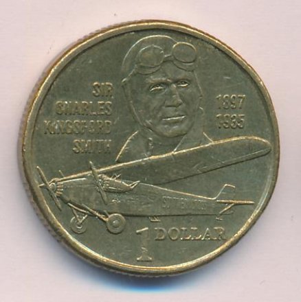 Австралия 1 доллар 1997 год - 100 лет со дня рождения Чарльза Кингсфорда Смита (портрет Чарльза и самолёт)