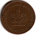 ФРГ 1 пфенниг 1967 год - J