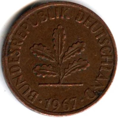 ФРГ 1 пфенниг 1967 год - J