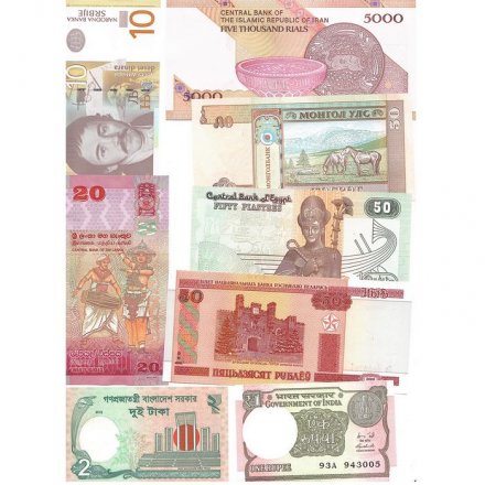 Набор из 15 банкнот разных стран мира с 1988 по 2022 год, (UNC)