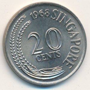 Сингапур 20 центов 1968 год - Меч-рыба (меченос)