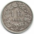Швейцария 1 франк 1908 год