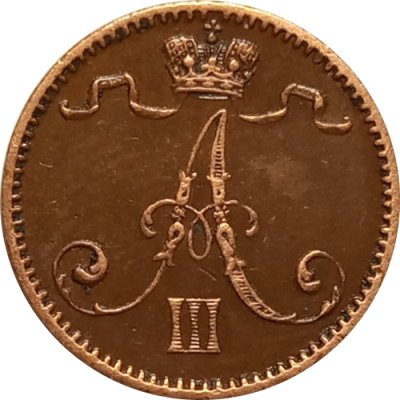 Финляндия 1 пенни 1891 год - Александр III (1881 - 1894) - XF