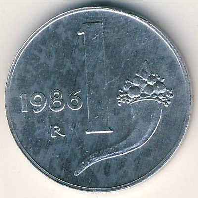 Италия 1 лира 1986 год