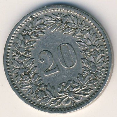 Швейцария 20 раппенов 1908 год