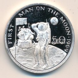 Монета Маршалловы острова 50 долларов 1989 год - Первый человек на Луне