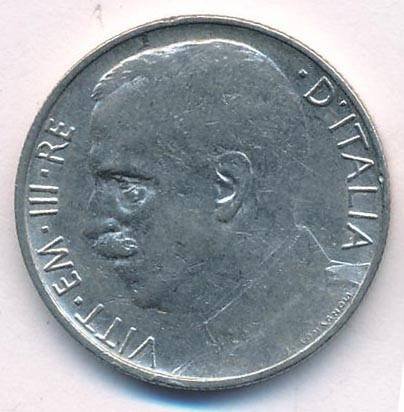 Италия 50 чентезимо 1920 год - Король Виктор Эммануил III (гурт гладкий)