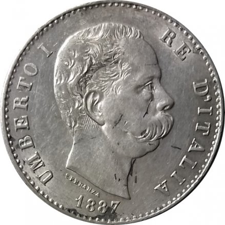 Италия 1 лира 1887 год - XF