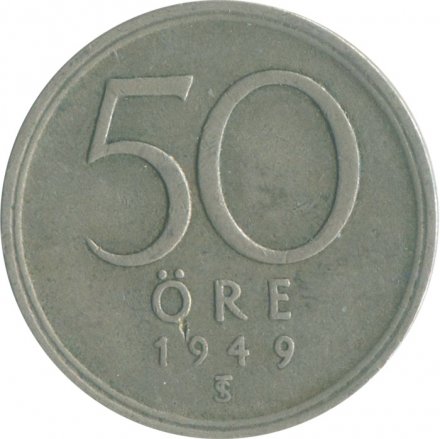 Швеция 50 эре 1949 год - Король Густав V