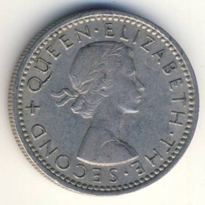Новая Зеландия 6 пенсов 1965 год - Разноклювая гуйя (медь-никель)