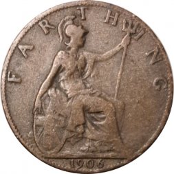 Великобритания 1 фартинг 1906 год - VF